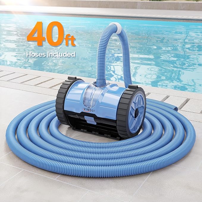 VINGLI Automatic Pool Cleaner for Inground Pools – Suction-Side Pool Vacuum with Powerful Wall-Climbing, 40FT Tangle-Free Hose, Ultra-Quiet Operation – Memory Blue & Gray