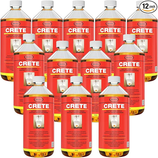 Brodi CRETE Urinal Drain Cleaner, Commercial Grade, Restores Pipes to Original Diameter, Urinal Descaler & Deodorizer, Safe for Pipes, No Harsh Fumes, Urine Salt Remover, 32 Fl Oz (Pack of 12)