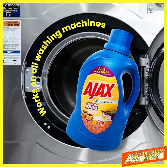 Ajax SBG Advanced Laundry Detergent, Linen & Lemon Scent, 134oz (Pack of 4) – Totally Awesome Stain & Odor Remover, HE Compatible, Concentrated Liquid, 356 Loads, Color-Safe, Long-Lasting Freshness