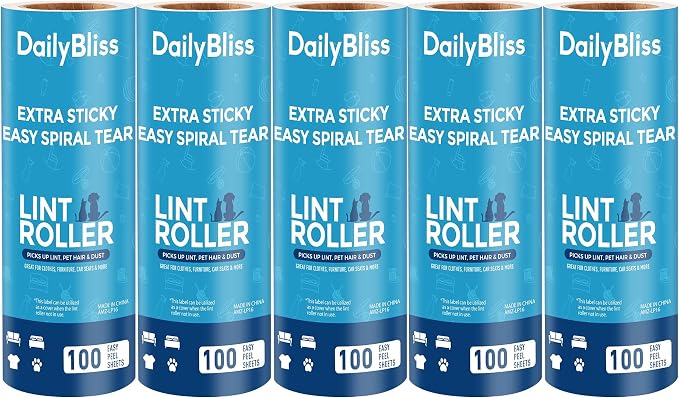 Extra Sticky Large Surface Lint Roller Refills, 500 Sheets | Easy Spiral Tear, 6.3" Wide, 5 Replacement Rolls for Pet Hair, Cat & Dog Hair Remover for Clothes, Carpet, Refills Only by Unknown