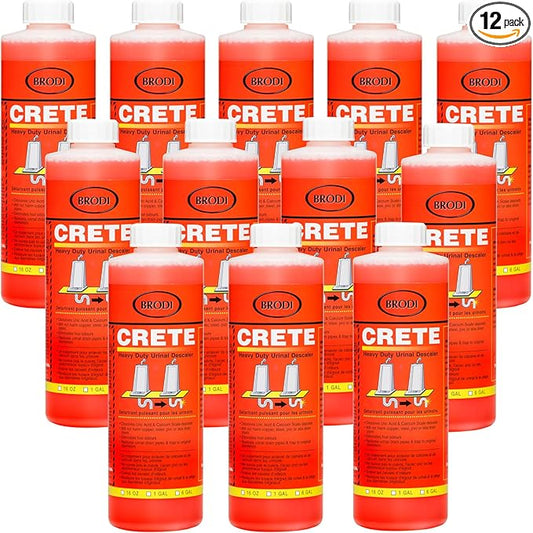 Brodi CRETE Urinal Drain Cleaner, Commercial Grade, Restores Pipes to Original Diameter, Urinal Descaler & Deodorizer, Safe for Pipes, No Harsh Fumes, Urine Salt Remover, 16 Fl Oz (Pack of 12)