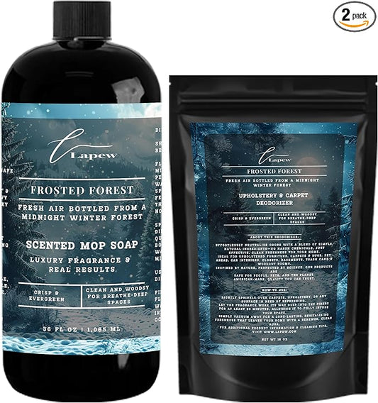 Lapew Frosted Forest Scented Cleaning Bundle | Carpet Deodorizer Powder (16 oz) & Mop Soap Concentrate (36 oz) | Pet-Friendly Odor Eliminator
