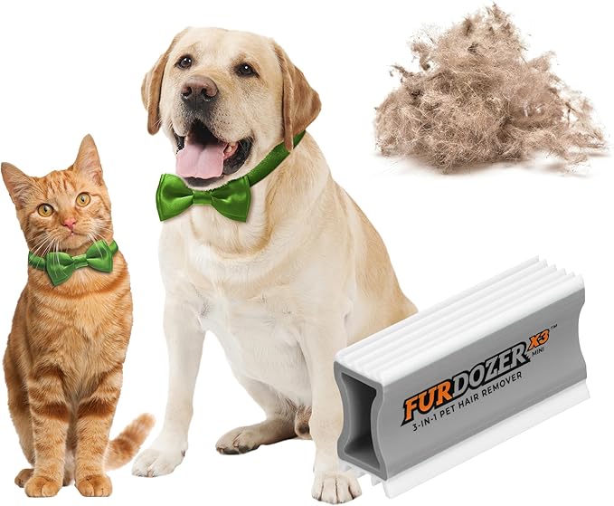 FurDozer Pet Hair Remover & Auto Detailing Tools - Cat & Dog Hair Remover for Carpets, Car Interiors, Couches, Bedding, & Pet Furniture (Gray, X3 MINI - 3.5" Long) by NeaterPetBrands