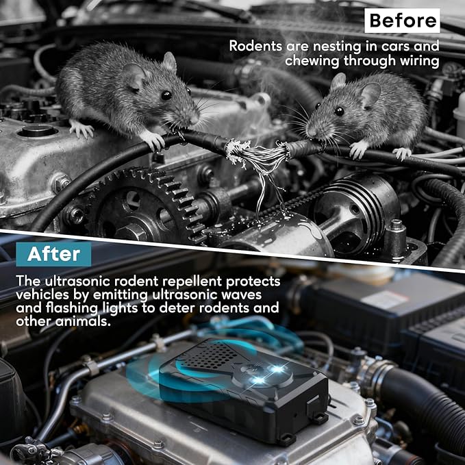 Ultrasonic Pest & Rodent Mouse Repellent, Plug-in Electronic Rat Squirrel Bat Bug Spider Repeller, Battery Operated Deterrent Control Mice for Car Engines, Replace Mouse Traps Indoor, Outdoor 2 Pack