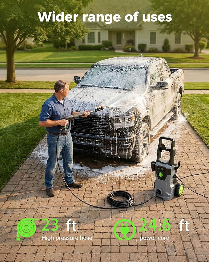 Pressure Washer, Compact Power Washers with 4 Quick Connect Nozzles, High Pressure Washer for Cars, Fences, Patios, Decks, Boats, Home Use