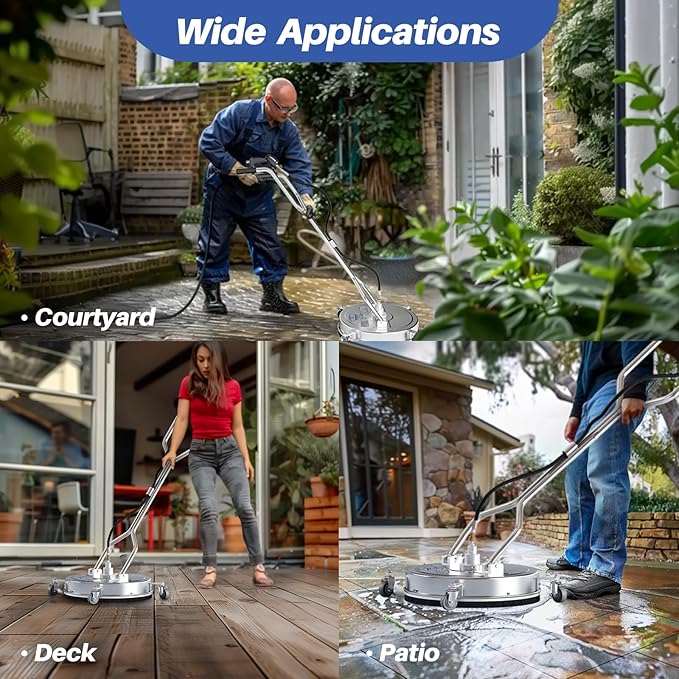 20" Pressure Washer Surface Cleaner with 4 Wheels, 3.9GPM-4400 Max PSI Washer with Dual Handle, Stainless Steel Housing, Ideal for Driveways, Sidewalks, Patios, Decks Cleaning
