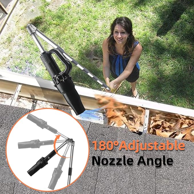 Roof Gutter Cleaning Tools from The Ground, 111" Small Leaf Blower Cordless, Rechargeable Gutter Blower Extension Attachment Kit for Gutters Cleaning, Lightweight Hand Blower Yard (Charger Included)