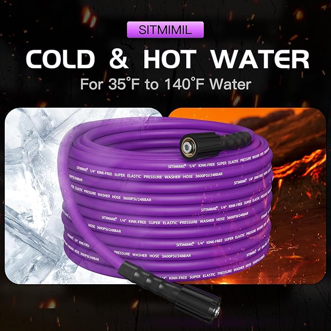 SITIMIMIL® Kink Resistant Super Flexible 1/4" Pressure Washer Hose 25FT, 3600PSI, M22-14mm, Universal Electric Power Washer Hose Replacement for Ryobi, Troy Bilt, Greenworks, More High Pressure Hose