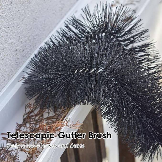 Gutter Cleaning Tool with Curved Stiff Bristles, Retractable Flexible Roof Gutter Brush Cleaner for Removing Dust, Leaves, Debris, and Branches