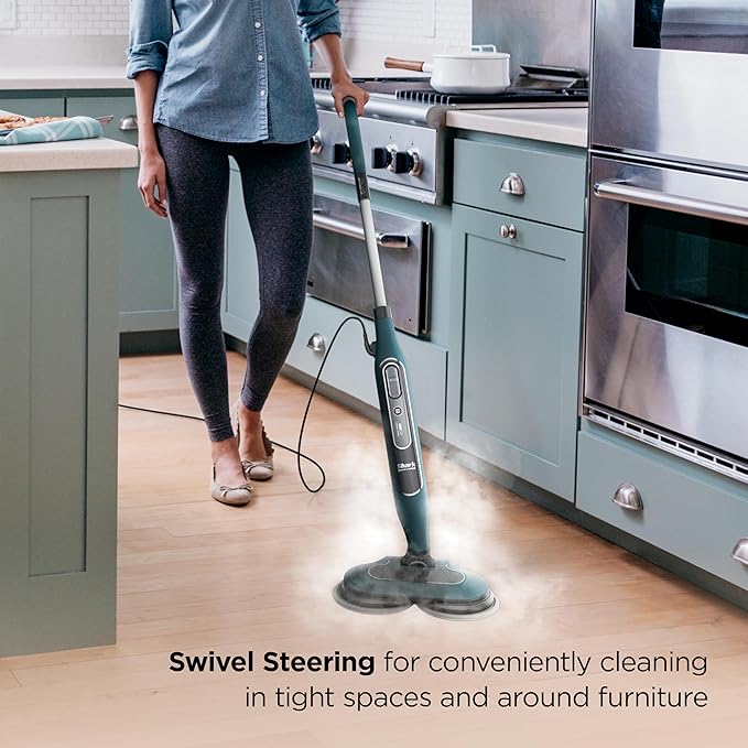 Shark Steam & Scrub All-in-One Scrubbing and Sanitizing Hard Floor Steam Mop, 2 Steam Modes, 2 Dirt Grip Soft Scrub Pads Included, XL Removable Water Tank, Swivel Steering, Teal, S8002BRN