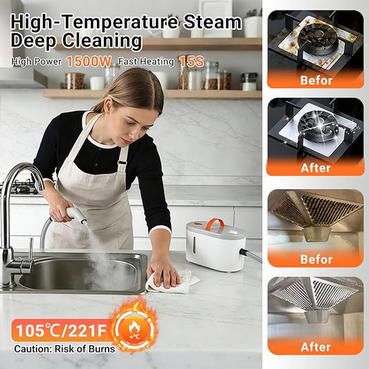 Steam Cleaner for Home - Portable Handheld Steamer for Cleaning With 15s Heat-UP, 0.78 Quarts Tank,9 Accessories - Clean Grease,Automotive wheels and interior trim,Grout, Tile, Floor, Couch, Carpets