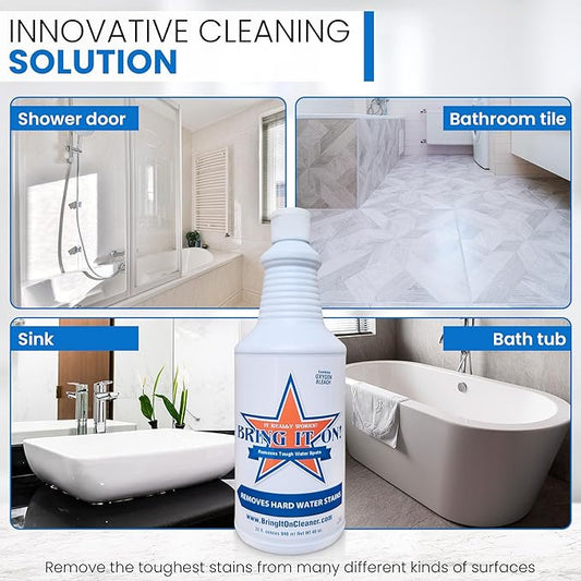 BRING IT ON! CLEANER Hard Water Spot Remover Plus 2 Drill Brush Attachments | Clean Tile and Grout | Shower Doors Cleaner | Scrub Off Mold and Mildew With Ease
