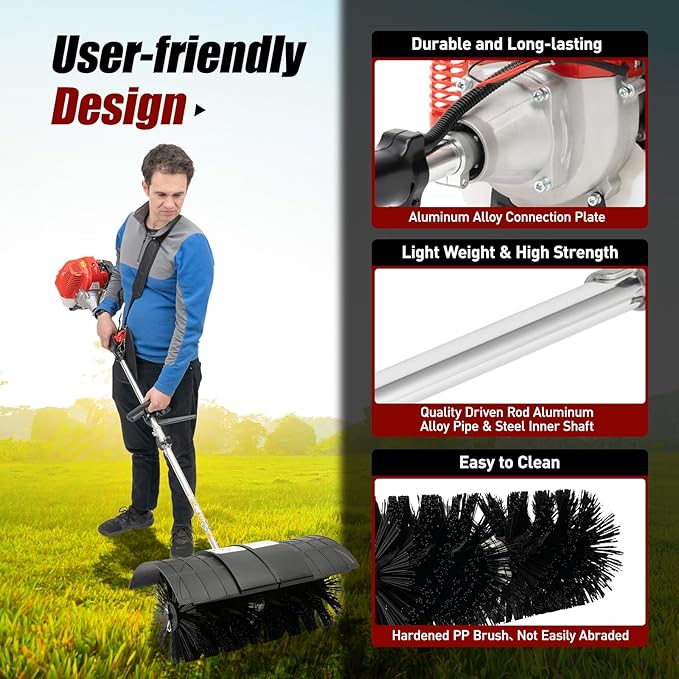 Gas Handheld Sweeper,Outdoor Hand Held Gas Power Broom,52cc 2Stroke Gasoline Power Broom Walk Behind Sweeper Cleaning Driveway Tools High Performance Cleaner (B)