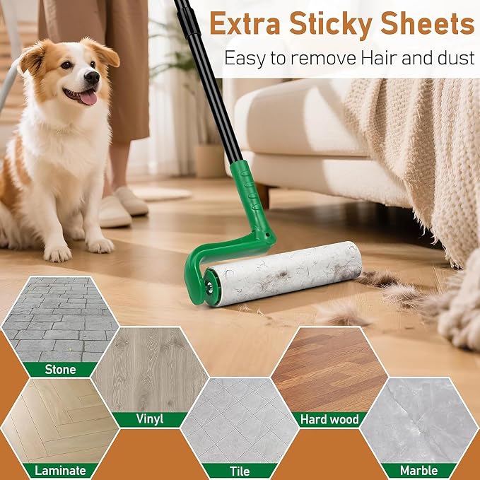 VOUBIEN 10" Large Lint Roller for Pet Hair,Giant Roller for Floor,Carpets | 59" Long Handle Big Lint Roller|100 Sheets Extra Sticky Roller Refills for Cleaning Couch,Furniture,Car Seats,Rugs,Clothing - Image 3