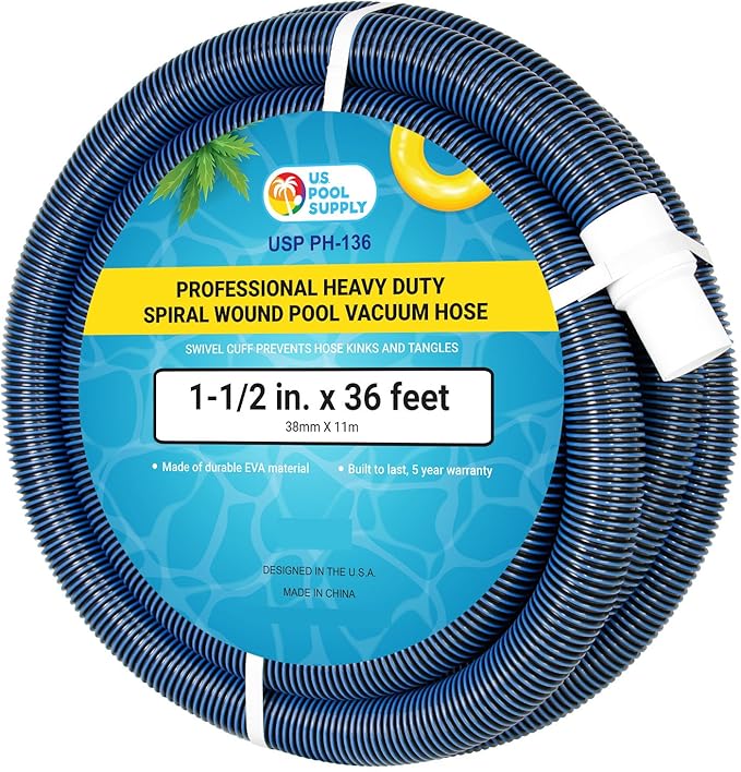 U.S. Pool Supply Pool Vacuum Hose - 1-1/2" x 36' Professional Heavy Duty Pool Hose for Inground, Spiral Wound with Kink-Free Swivel Cuff - Connect to Vacuum Heads, Skimmer, Cleaner, Filter Pump Inlet