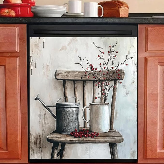 Vintage Dishwasher Magnetic Cover for Door Front 23x26 Inch Farm Floral Dish Washer Magnet Bouquet Country Chair Dishwasher Magnet Panel Decal for Fridge Home Appliance Kitchen Decoration