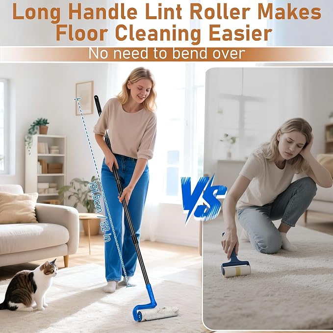 10" Large Lint Roller for Pet Hair Extra Sticky, Floor Lint Rollers Long Handle with Big Lint Rollers Refills for Couch Carpets Furniture Wall Clothing Floor Cleaning, Blue - Image 3