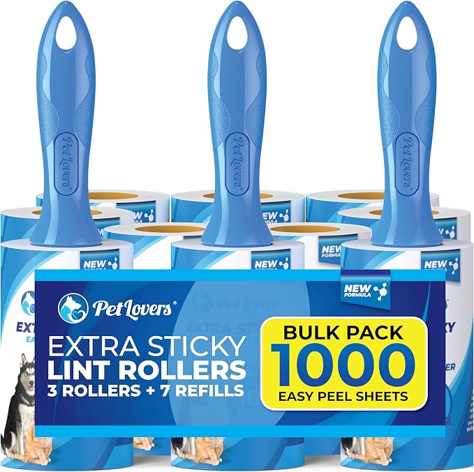 PetLovers Extra Sticky Lint Roller Mega Value Set 1000 Sheets for Pet Hair Removal, Dog and Cat Lint Remover 10 Pack by PetLovers