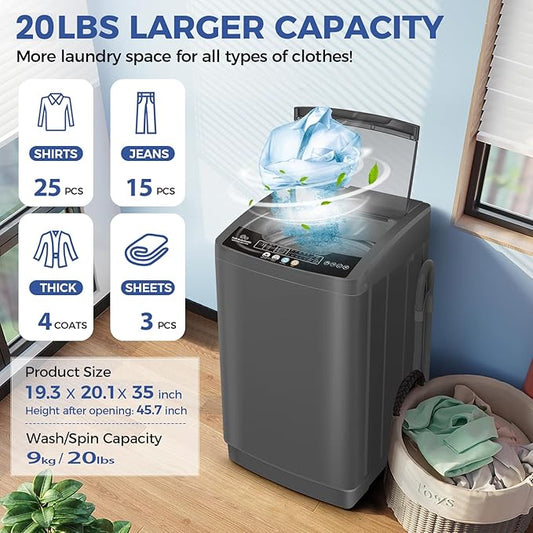 Nictemaw Portable Washing Machine, 20Lbs Capacity Portable Washer Machine, 2.8Cu.ft Washer and Dryer Combo with 10 Programs 8 Water Levels Compact Washing Machine for Apartments, Dorms, RV