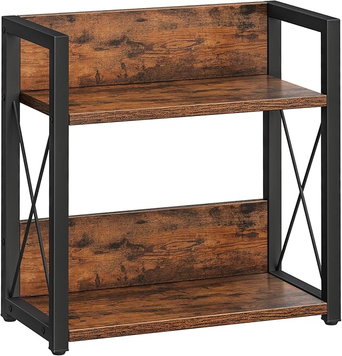 Giikin Counter Shelf Organizer, 2 Tier Kitchen Spice Rack for Countertop, Wood Coffee Counter Organizer for Home (Rustic Brown, L)