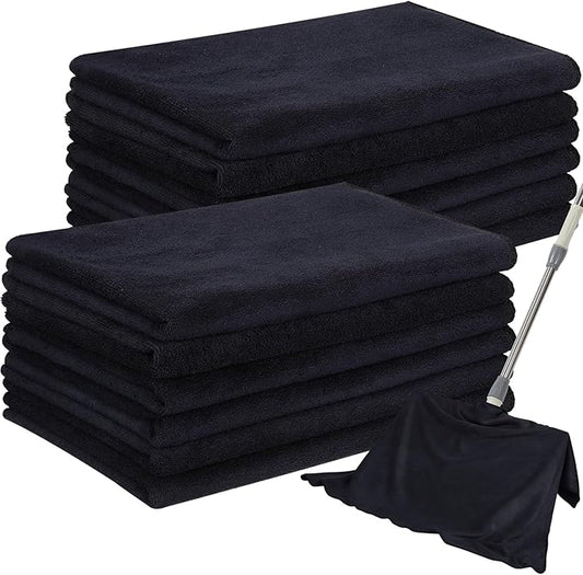 12 Pcs Extra Large Microfiber Cleaning Cloths Bulk 30 x 20 Washable Reusable Microfiber Rags Absorbent Cleaning Towels for Floor Glass Window Car Kitchen Bathroom House(Black)