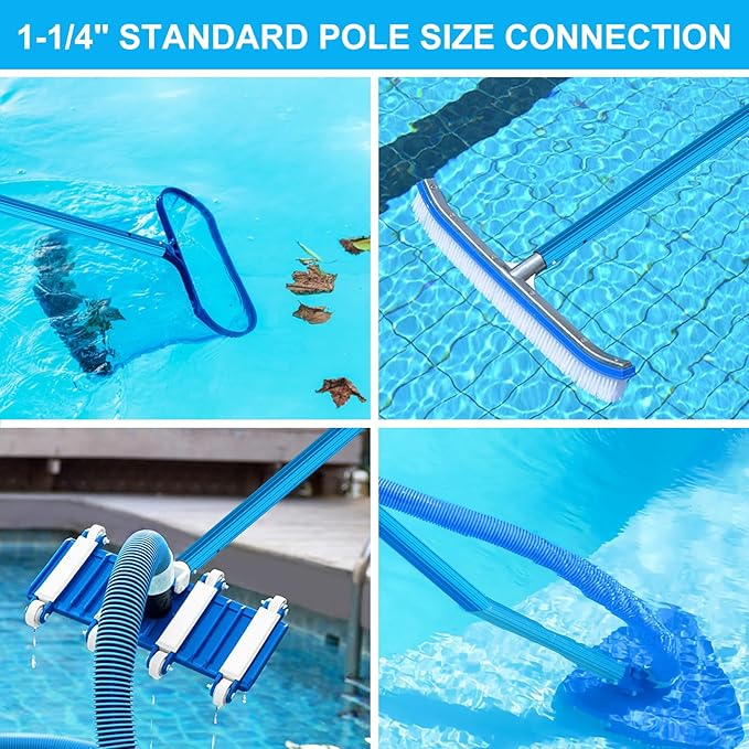 BLIKA 16FT Blue Aluminum Telescopic Swimming Pool Pole, 1.30mm Thickness, Pool Pole Telescopic, Professional Pool Poles for Skimmer Net,Brush,Vacuum Head