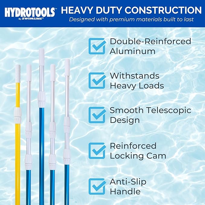 SWIMLINE HYDROTOOLS 83515 2-Piece Telescopic Pole 6 To 11 Feet Adjustable Telepole For Swimming Pool Cleaning Skimmer Nets Vacuum Heads & Brushes Step-Up Anodized Aluminum W/ Strong Grip & Lock
