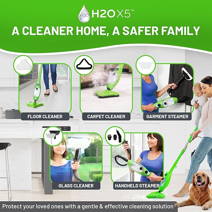 H2O X5 Steam Mop & Handheld Steam Cleaner | 5-in-1 Floor Steamer | Hardwood, Tile & Laminate Cleaner | Carpet Glider Included | Grout, Window & Garment Attachments