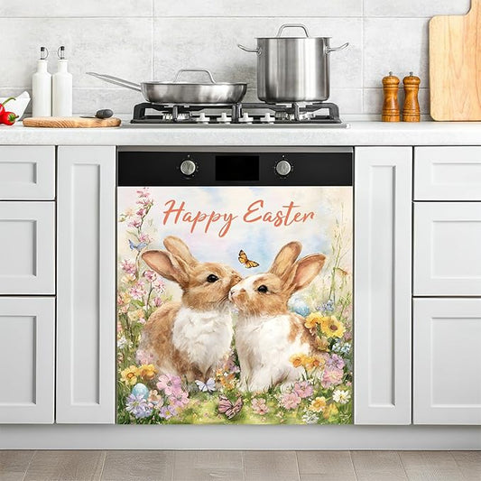 NYZE Easter Dishwasher Magnets Cover, Dishwasher Magnetic Sticker Decorative, Reusable Dish Washer Cover for Dishwashers (Kissing Bunnies)