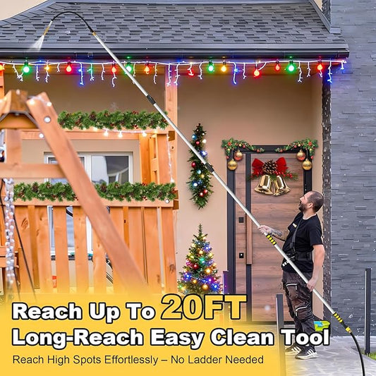 12ft Gutter Cleaning Tools, Long Reach Telescopic Gutter Cleaner Tools From The Ground, Rain Gutters Cleaning Tool With Garden Hose Attachment and Bendable Gutters Wand