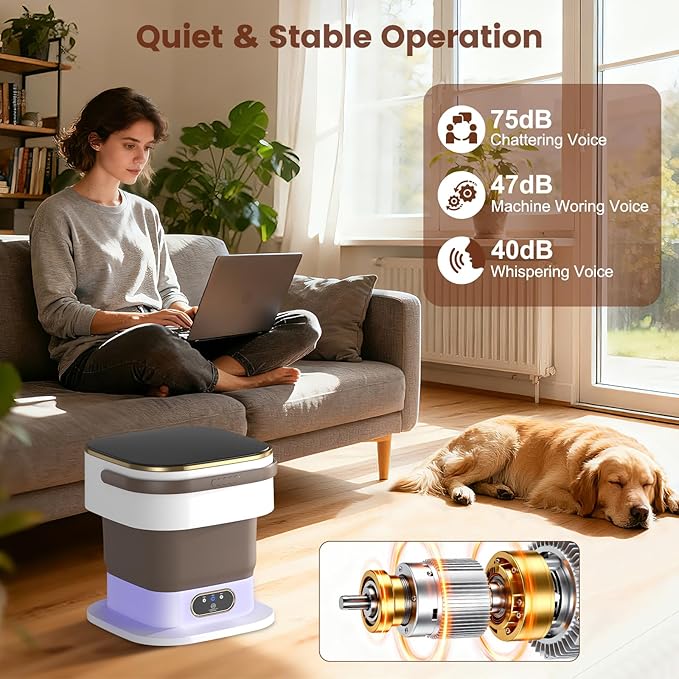 Portable Washing Machine, 15L Mini Washing Machine with Spin Basket & 3 Cleaning Modes for Small Clothes,Foldable Mini Washer for Apartments, Dorms, Camping (Khaki)