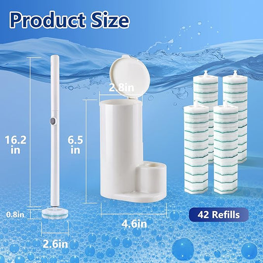 Disposable Toilet Brush and Holder with 42 Replacement Heads, Wall Mounted Toilet Wand Refills Kit, Fresh Scented Bathroom Cleaning System(Rainforest Rush)