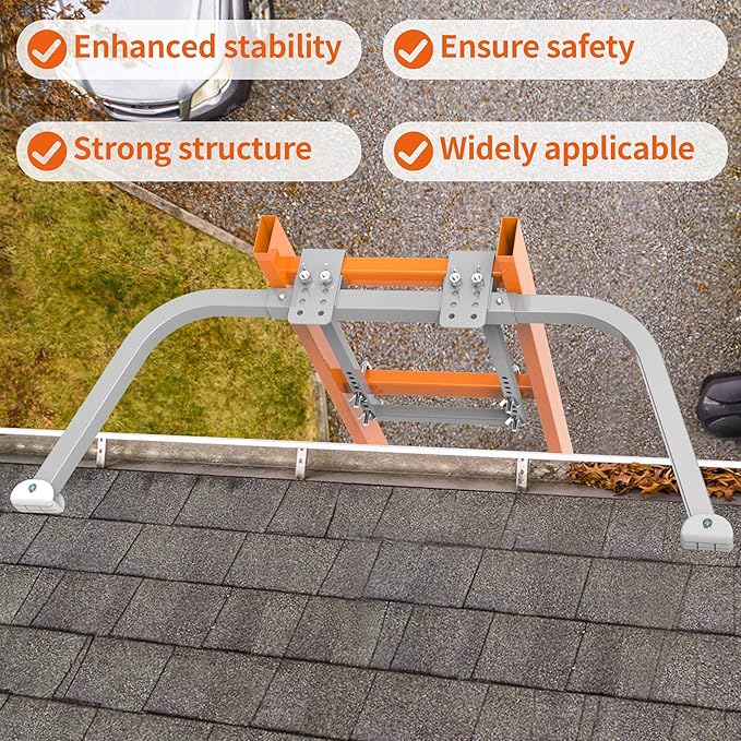 Ladder Stabilizer for Gutter Cleaning Tools and Wall,Heavy Duty Roof Ladder Hooks Steel Extension Ladder stabilizer with Ladder Accessory,Ladder Standoff with Anti-Slip Rubber Feet (Silver Gray)