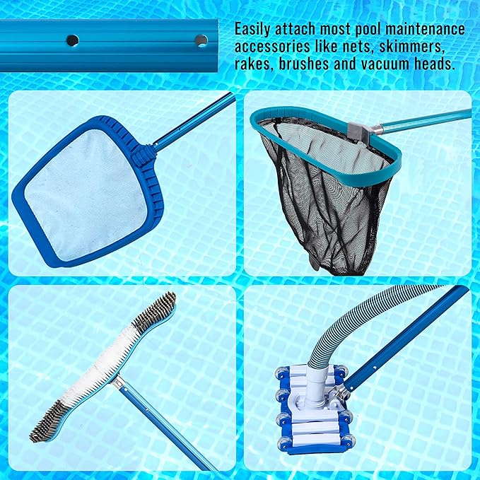 U.S. Pool Supply 10 Foot Swimming Pool Pole Telescopic - Aluminum Pool Skimmer Pole Net, Rake, Brush, Vacuum Head Handle, Attach Cleaning Equipment Accessories, Adjustable 3 Piece Expandable Extension