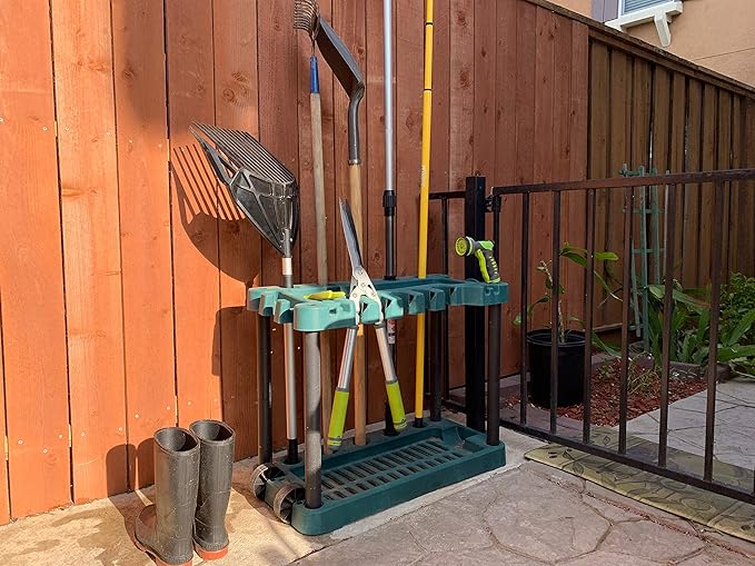 MLTOOLS Gardening Rake Shovel Sieve 3-in-1 Garden Tools, No Bend Weed Puller or Leaf Rake for Lawn, Yard, Pool, Stable, Extendable Mulch Muck Rake Telescopic Handle, Angled Pitch Fork Tines R8279-EXT