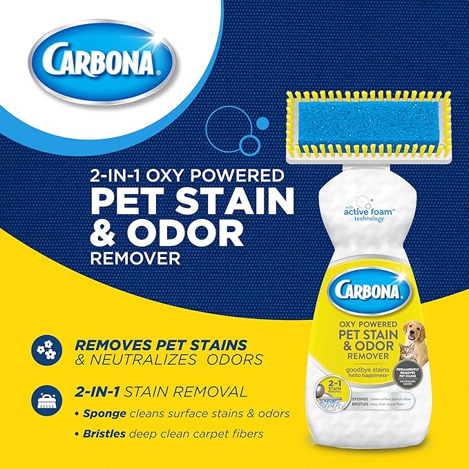 Carbona 2-in-1 Oxy-Powered Pet Stain & Odor Remover (13.5 Fl Oz), Carpet Spot Cleaner Removes Urine Odor, Lifts Mud & Vomit Stains, Prevents Resoiling