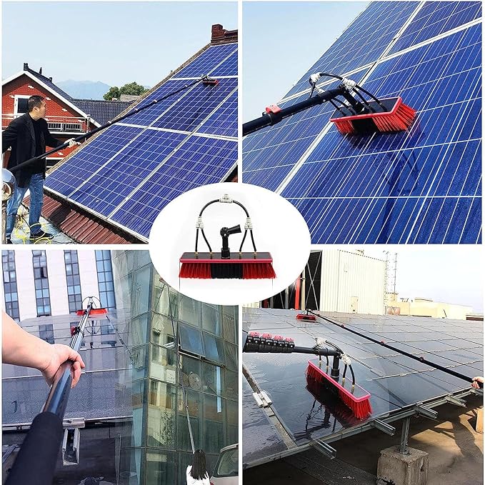 24FT/7.2M Solar Panel Cleaning Brush,Water Fed Window Cleaning Pole Professional Window Cleaner Window Cleaning Tool with 20m Water Supply hosee and Soap Dispenser