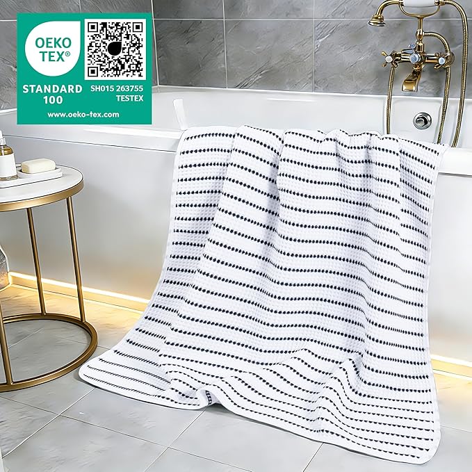 POLYTE 430 GSM Microfiber Oversize Quick Dry Lint Free Bath Towel, 60 x 30 in, 4 Pack (Waffle Weave)