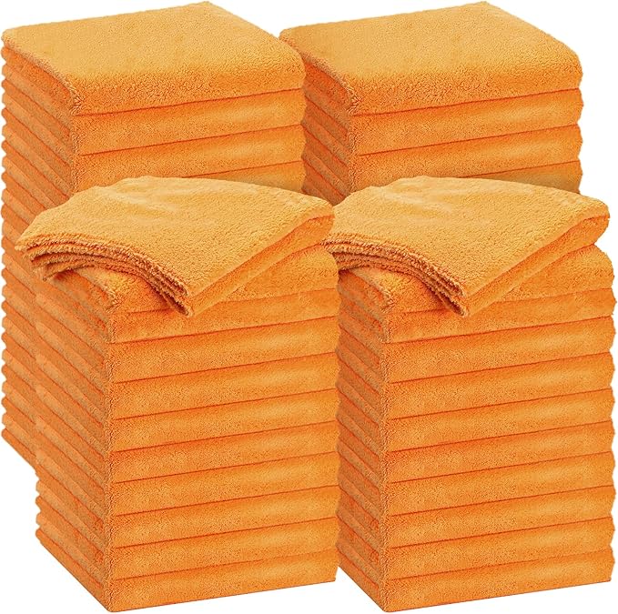 Shimeyao 30 Pcs 16 x 16 Inch Edgeless Microfiber Plush Towels for Cars Detailing Drying Wash Polishing Absorbent Cleaning Cloths, 500 GSM(Orange)