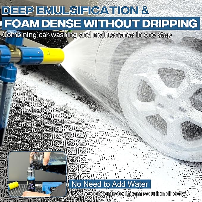 FIXFANS Pressure Washer Gun with Mini Foam Cannon, Dual Connector Accessory, Car Wash Foam Gun Kit - No-Dilution Foam Cannon Pro, 5 Power Washer Nozzle Tips & M22 Adapter, 1/4" Quick Connect