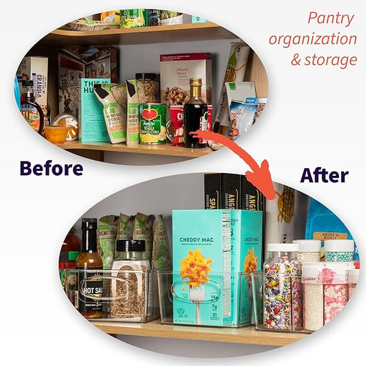 ClearSpace Plastic Pantry Organization and Storage Bins with Removable Dividers – Perfect Kitchen Organization or Kitchen Storage – Refrigerator Organizer Bins, Cabinet Organizers (4 Pack XL)