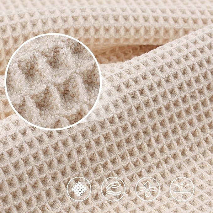 POLYTE 430 GSM Microfiber Oversize Quick Dry Lint Free Bath Towel, 60 x 30 in, 4 Pack (Waffle Weave)