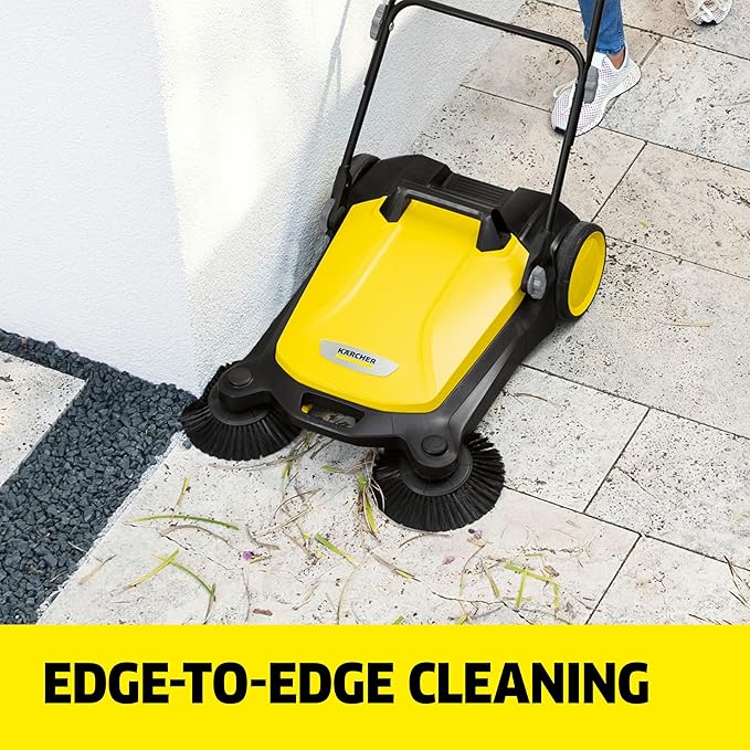 Kärcher Walk Behind Outdoor Push Sweeper S 4 Twin for Workshops, Warehouses or Garages - 5X Faster Than a Push Broom, 5.25 Gallon Capacity, 26.8" Sweeping Width