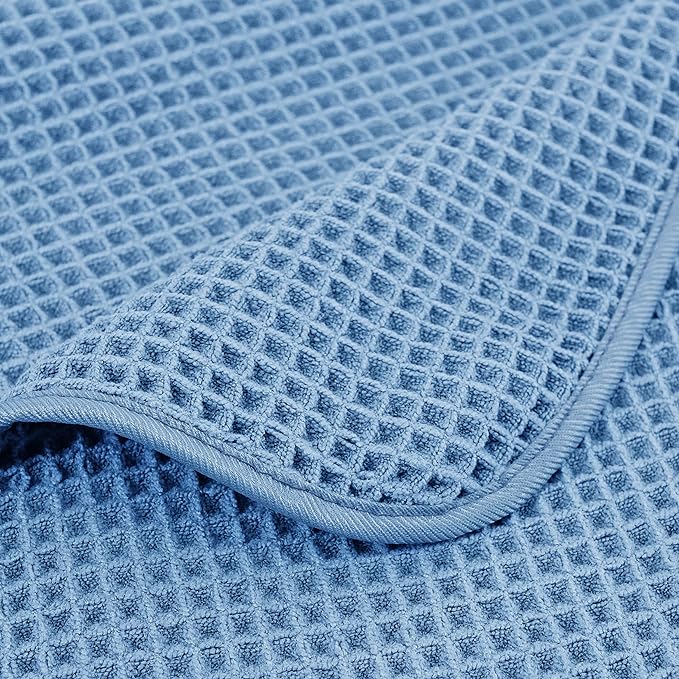 POLYTE 430 GSM Microfiber Oversize Quick Dry Lint Free Bath Towel, 60 x 30 in, 4 Pack (Waffle Weave)