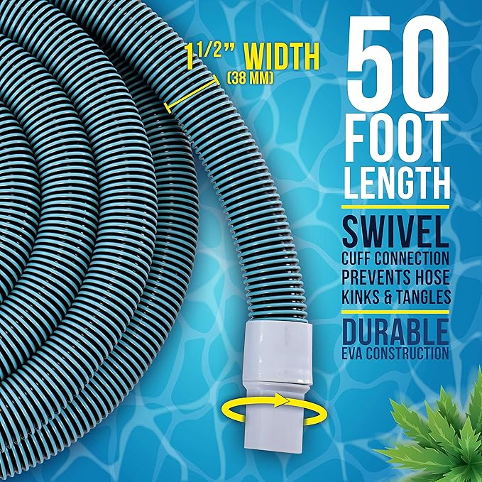 U.S. Pool Supply Pool Vacuum Hose - 1-1/2" x 50' Professional Heavy Duty Pool Hose for Inground, Spiral Wound with Kink-Free Swivel Cuff - Connect to Vacuum Heads, Skimmer, Cleaner, Filter Pump Inlet