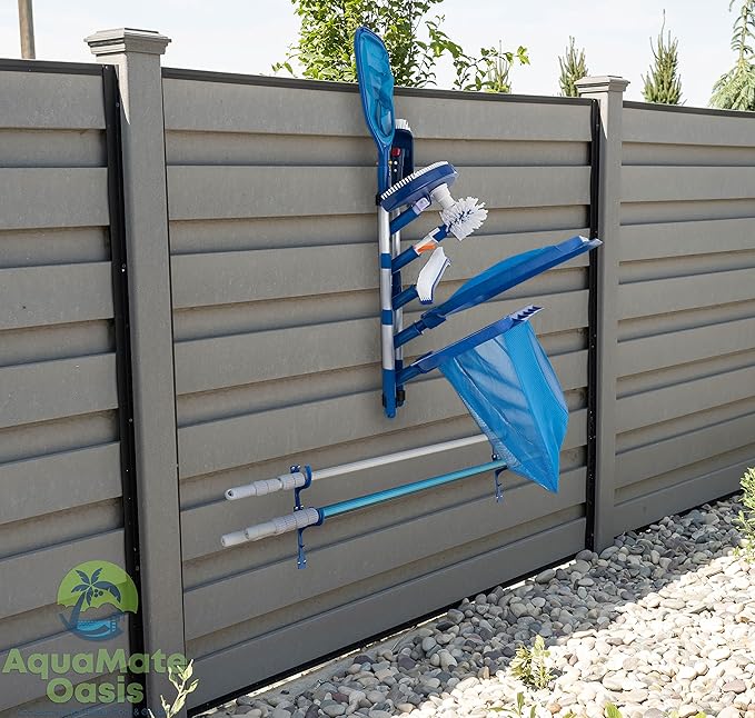 Swimming Pool Accessories Holder, Fence Hooks for Pool Equipment Organizer, Pool tool storage rack for Pool Skimmer Pole Hanger Pool Maintenance Vacuum hose Storage Pool Hooks for Poles