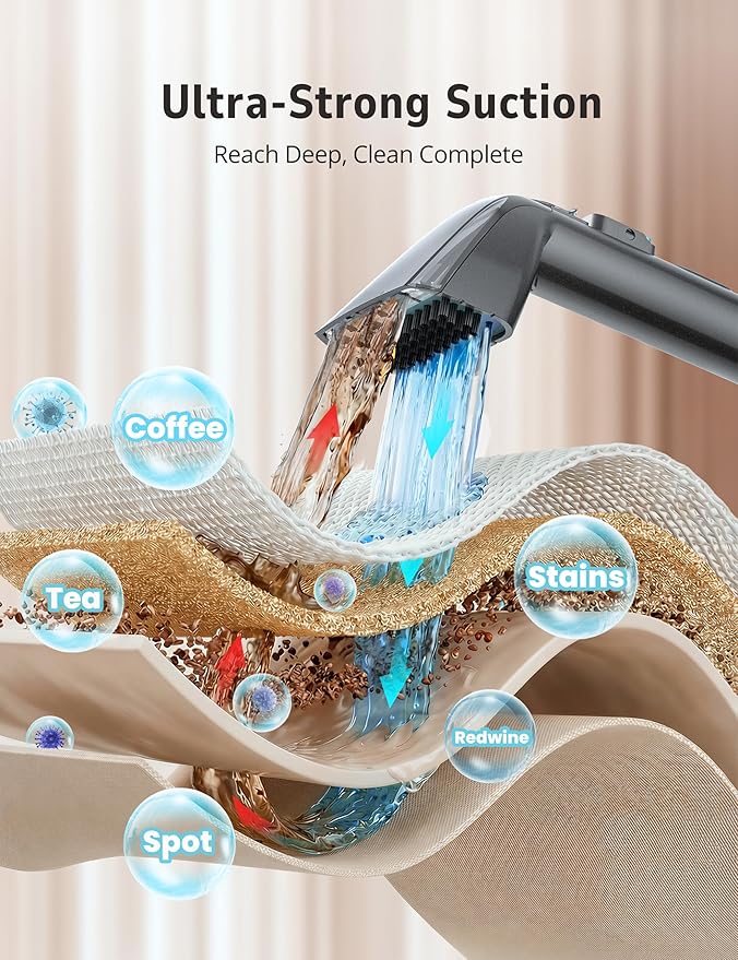 Steam Carpet Cleaner Machine with Hot/Cold Water & Steam Wash, Multifunctional Spot Cleaner, 20Kpa Powerful Suction, 300 ML Cleaning Solution for Carpet, Upholstery, Sofa, Pet Stains, Car
