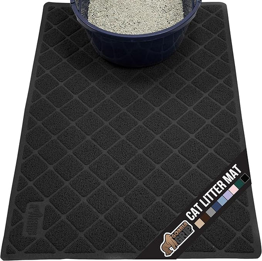 GORILLA GRIP Cat Litter Box Mat, 40x28, Water Resistant, US Designed Kitty Litter Trapping Mats, Easy to Clean, Scatter Control, Less Mess and Clean Floors, Kitten Supplies for Indoor Cats, Black