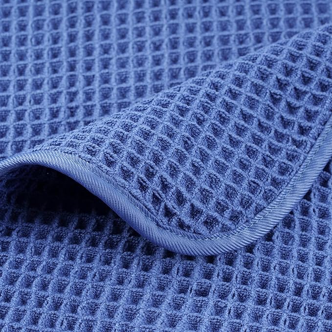 POLYTE 430 GSM Microfiber Oversize Quick Dry Lint Free Bath Towel, 60 x 30 in, 4 Pack (Waffle Weave)