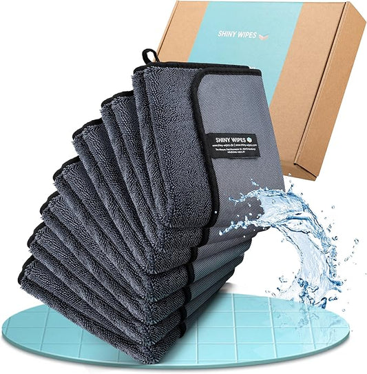 Shiny Wipes XL Drying Towel, The Original, Ultra Absorbent Twisted-Loop Design, Streak-Free Drying Towel, Shiny Wipes Shower Cleaning Cloths (7 Towel)